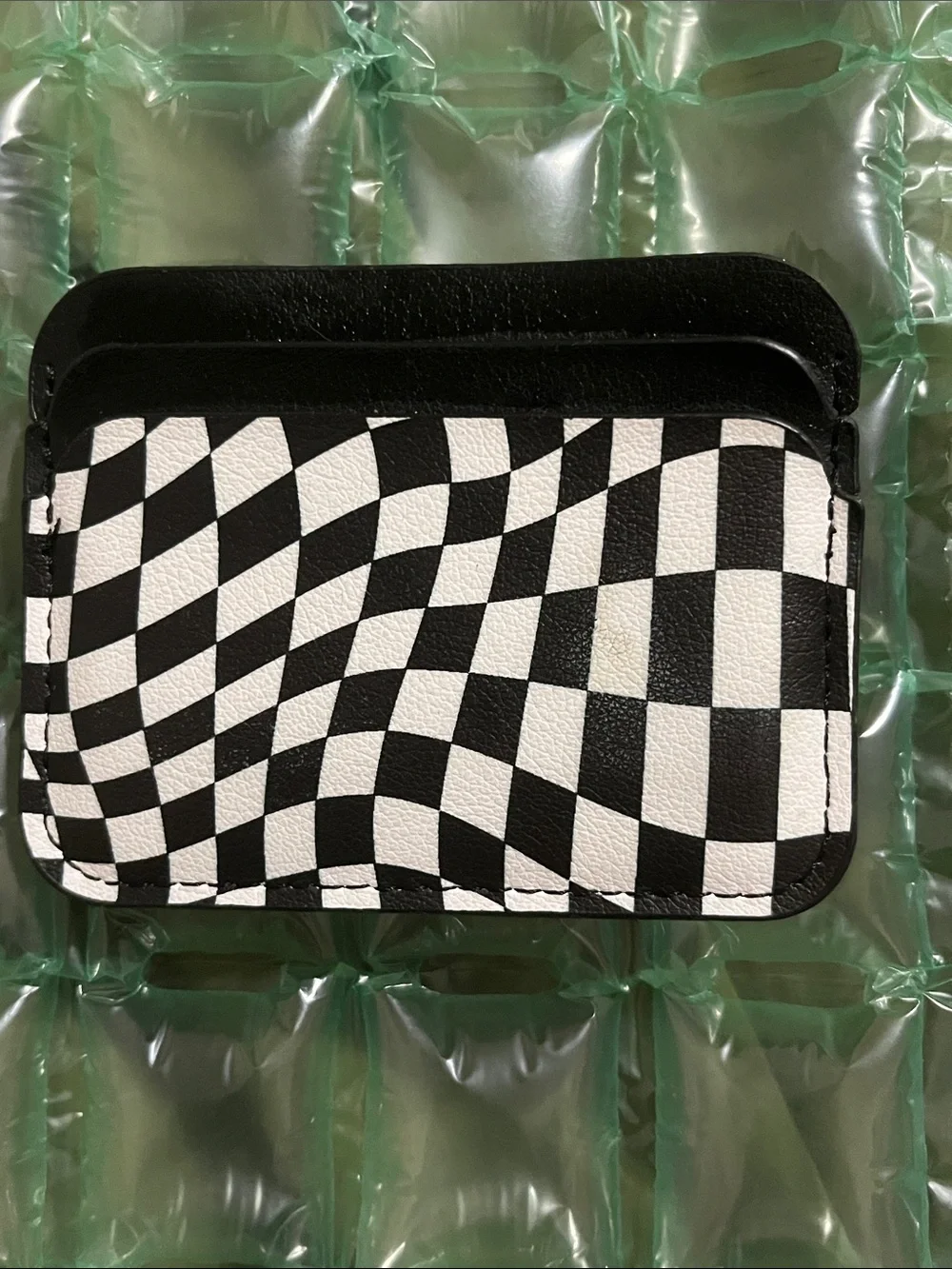 Black & White Optical Checkered Slim Card Holder